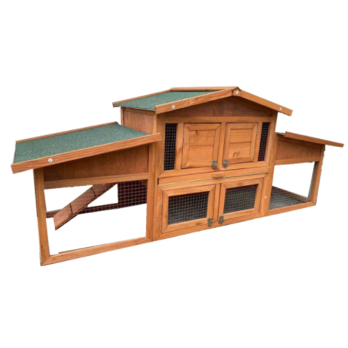 Wooden Chicken Coop with Dual Ramp Run Cage and 2 Nesting Boxes - 5.9 x 2 x 2.4 Feet