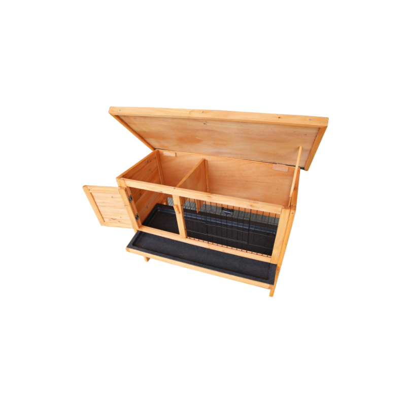Wooden Rabbit Hutch with Removable Asphalt Roof and Interior Tray 3x1