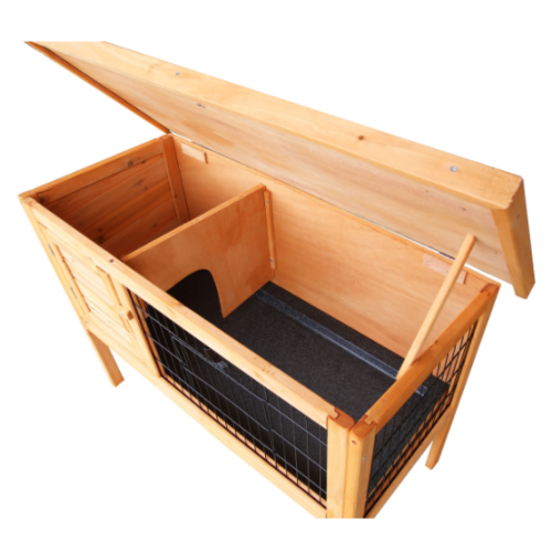 Wooden Rabbit Hutch with Removable Asphalt Roof and Interior Tray 3x1.5x2 Ft
