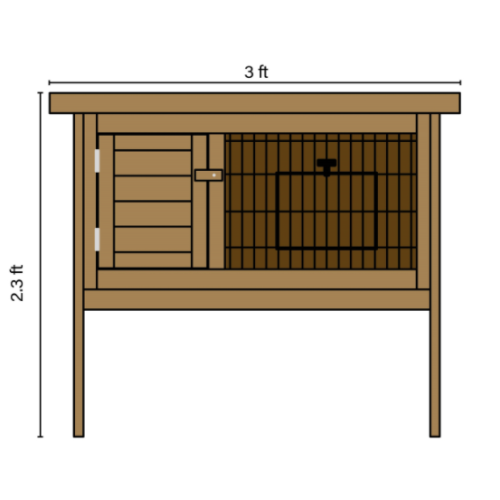 Wooden Rabbit Hutch with Removable Asphalt Roof and Interior Tray 3x1.5x2 Ft