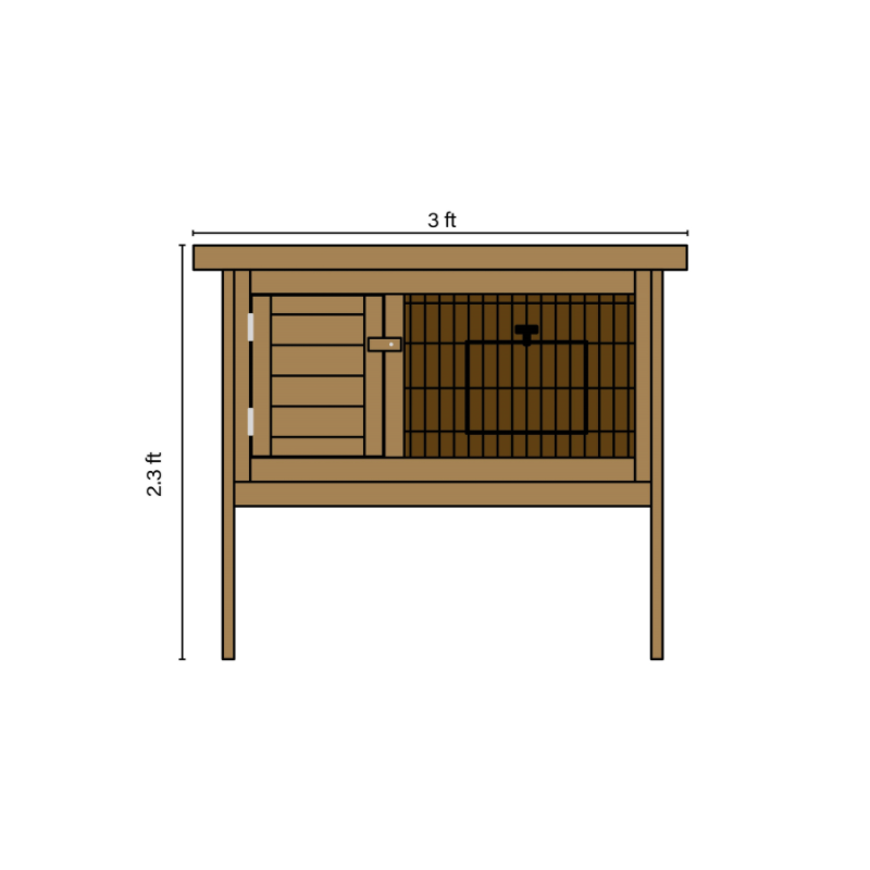 Wooden Rabbit Hutch with Removable Asphalt Roof and Interior Tray 3x1