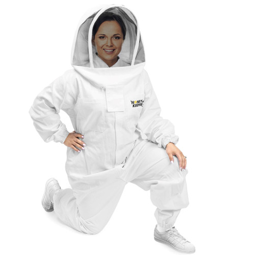 Professional Cotton Full Body Beekeeping Suit w/ Supporting Veil Hood - 2X Large