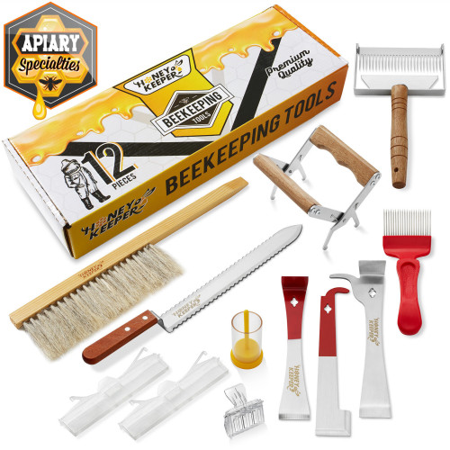 12 PCs Beekeeping Tool Kit Bee Brush Cage Frame Grip Beekeeper Starter Supplies