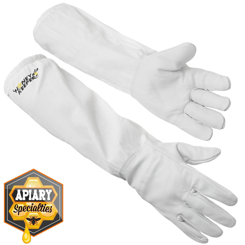 Goatskin Leather Beekeeper's Gloves with Canvas Long Sleeves Elastic Cuff Beekeeping Gloves 