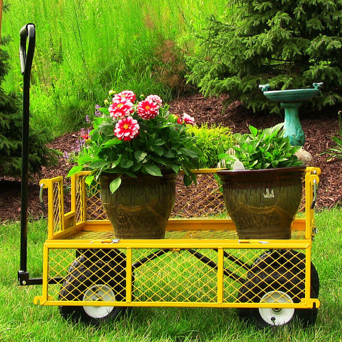 Heavy Duty Steel Garden Utility Cart Removable Folding Sides 400lb Yellow