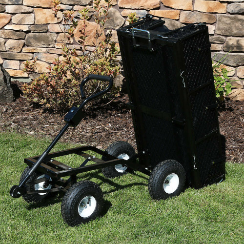Dumping Utility Cart with Folding Sides and Liner Set - Black