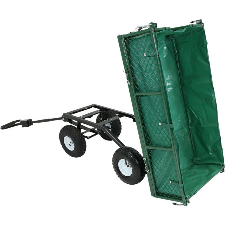 Heavy Duty Steel Garden Utility Dump Cart and Liner Folding Sides 660lb Green