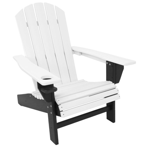 All-Weather White Black Outdoor Adirondack Chair with Drink Holder