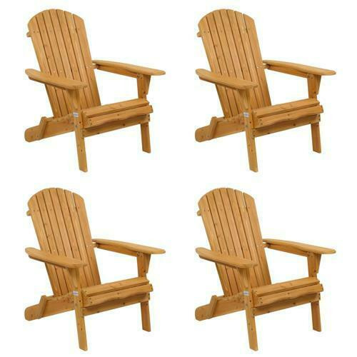 4 PCS Lawn Adirondack Chair Folding Wooden Lounger Chair Yard All-Weather Chair