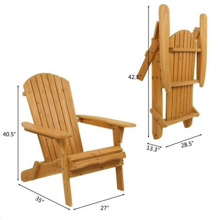 4 PCS Lawn Adirondack Chair Folding Wooden Lounger Chair Yard All-Weather Chair