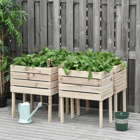 4PCS Wooden Planter Raised Garden Beds Kit Elevated Outdoor Indoor Planting Box