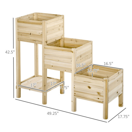 3 Tier Raised Garden Bed w/ Storage Shelf Elevated Wooden Planter Box Kit