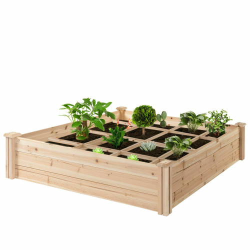 Outside 4ft x 4ft Backyard Planter Box w/ Wood Material for Plants