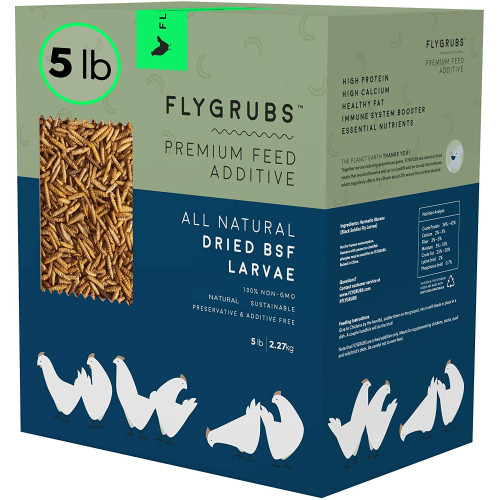 FLYGRUBS | Dried Black Soldier Fly Grubs for Birds Hens Ducks Reptiles (5 lb) -  Non-GMO - 85X More Calcium Than Meal Worms