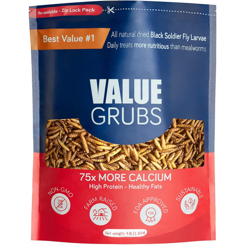 Value Grubs | Black Solider Fly Larvae Treats for Birds Hens Ducks Reptiles (4 lb) -  Non-GMO - 75X More Calcium Than Meal Worms