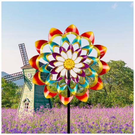 Multi-Color Garden Wind Spinner Large Metal Wind Sculpture Garden Yard Windmill