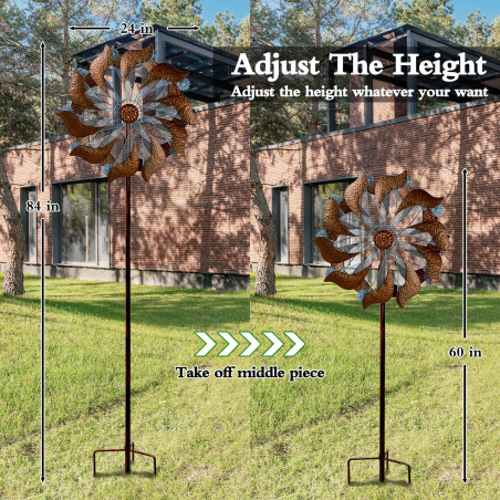Classical Wind Spinner Large Metal Wind Sculpture Garden Yard Windmill 84 inch