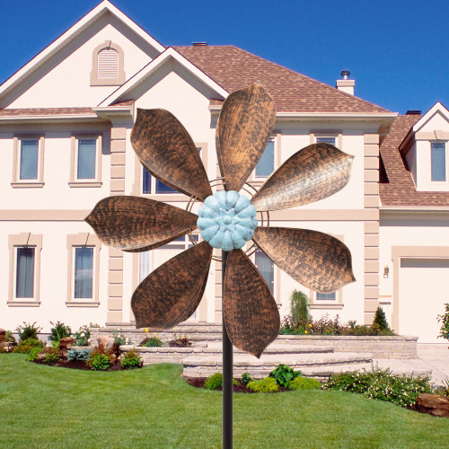 Classical Flower Wind Spinner Large Metal Wind Sculpture For Garden Yard 60in