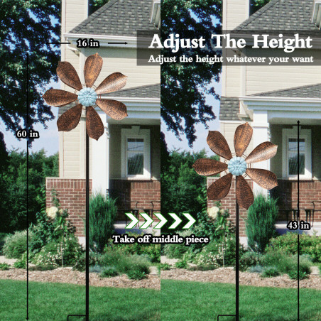 Classical Flower Wind Spinner Large Metal Wind Sculpture For Garden Yard 60in