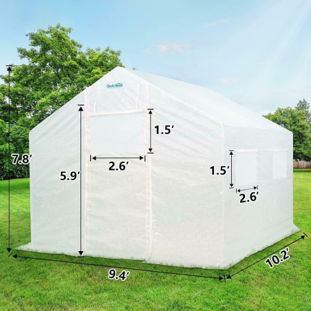 10'x9'x8' Portable Tunnel Greenhouse 2 Doors Large Walk-in Greenhouse